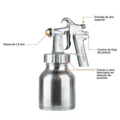 Pistola Para Pintar De Succión 1000 Ml, Boquilla 1.5 Mm Truper
