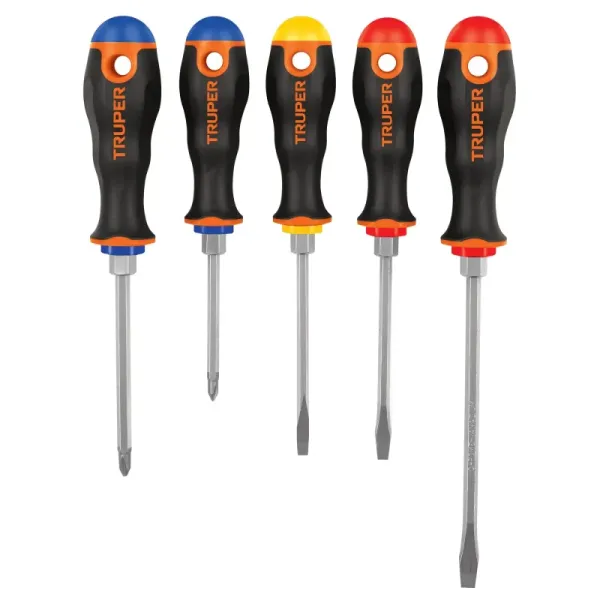 Juego De 5 Destornillares Comfort Grip Con Barra Hexagonal Truper (DTJ-5B - 14138)