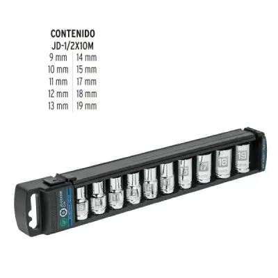 Juego De 10 Copas Estándar Cortas Métricas, Cuadrante 1/2" Truper
