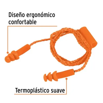 Tapones Para Oído Reutilizable Tiple Barrera, Incluye Cordón Truper