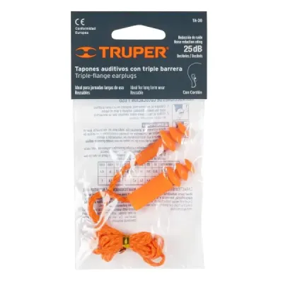 Tapones Para Oído Reutilizable Tiple Barrera, Incluye Cordón Truper