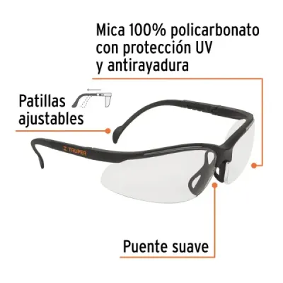 Gafas Protectoras Seguridad Transparentes Truper  Ajustables