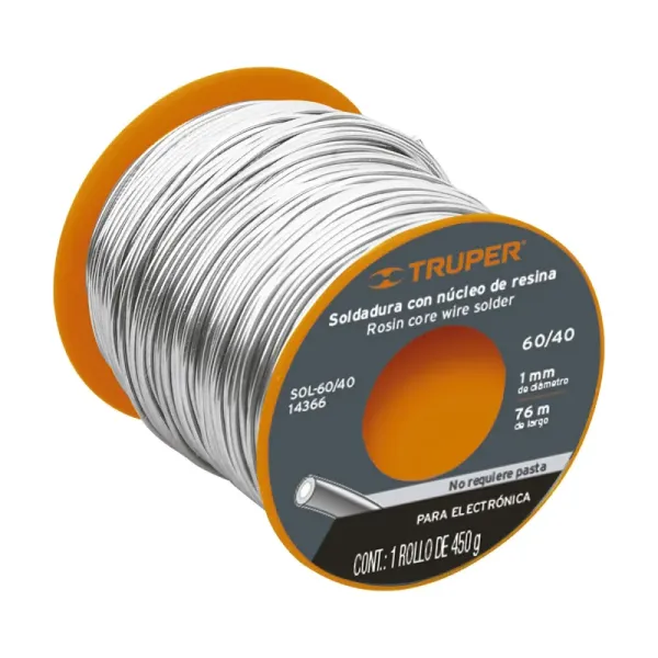 Soldadura De Estaño Para Electrónica 60/40, Núcleo De Resina Truper (SOL-60/40 - 14366)