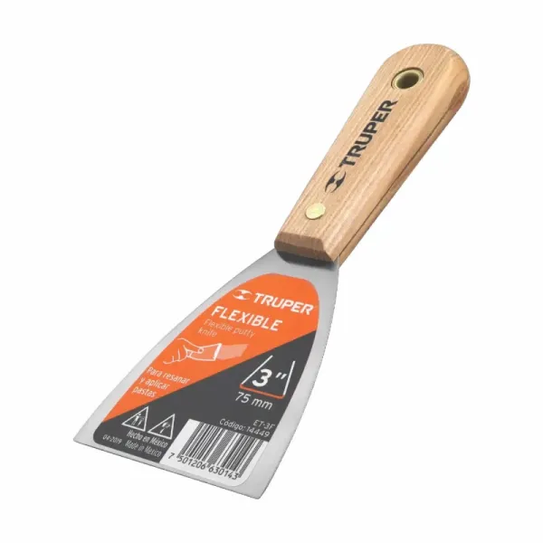 Espátula Flexible De 8 Cm Mango De Madera Hickory Americano Truper (ET-3F - 14449)