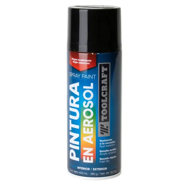 Pintura Aerosol Negro Brillante 400 Ml Toolcraft Sin Plomo (TC1641)