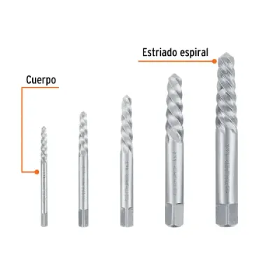 Juego De 5 Extractores De Tornillos, 1/8" Hasta 3/4" Truper
