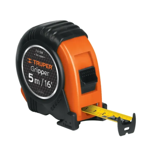 Flexómetro Gripper De 5 Metros Anti-Impacto, Uso Profesional Truper (FH-5M - 14578)