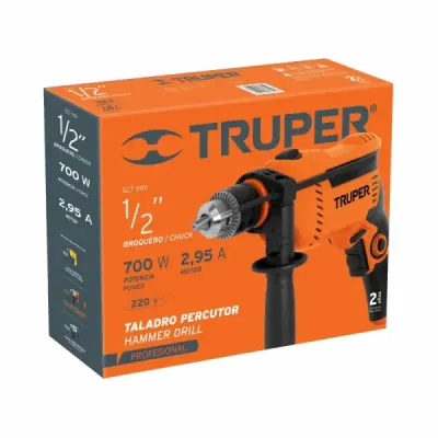 Taladro Percutor 1/2" Reversible 700 W Con Mango De Apoyo Truper