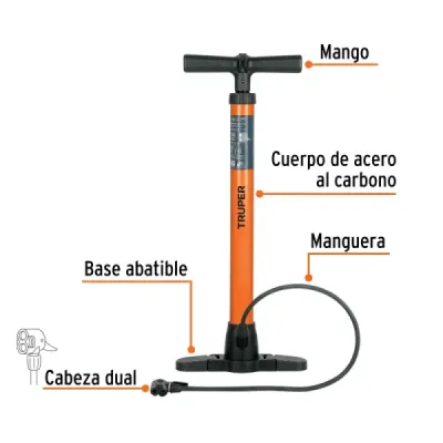 Bomba Manual Para Bicicleta En Acero Inoxidable Con Válvulas Truper