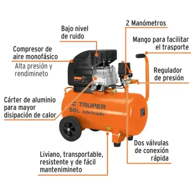 Compresor De Aire De 3.1/2 Hp, 50 Litros Con Bobina De Cobre Truper