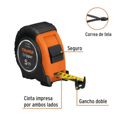 Flexómetro Contra Impactos 5m X 19mm Truper Doble Impresión