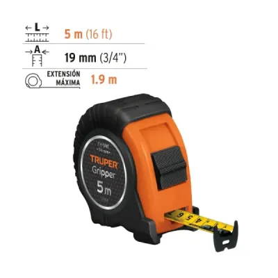 Flexómetro Contra Impactos 5m X 19mm Truper Doble Impresión