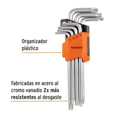 Juego De 7 Llaves Torx Largas, Incluye Estuche Organizador Truper