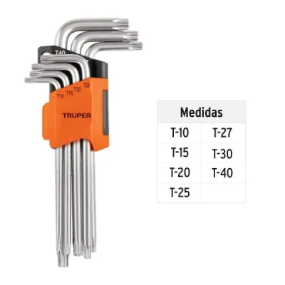 Juego De 7 Llaves Torx Largas, Incluye Estuche Organizador Truper