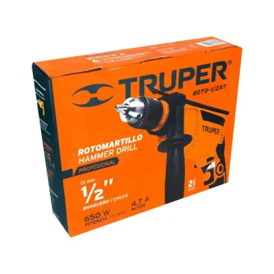 Taladro Percutor 1/2" Reversible 650 W Con Mango De Apoyo Truper