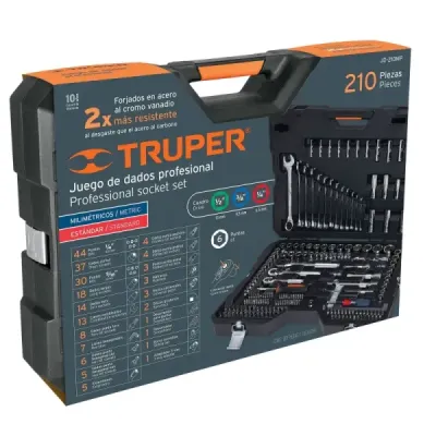 Juego De 210 Piezas Mixto, Cuadrante 1/4", 3/8" Y 1/2" Truper